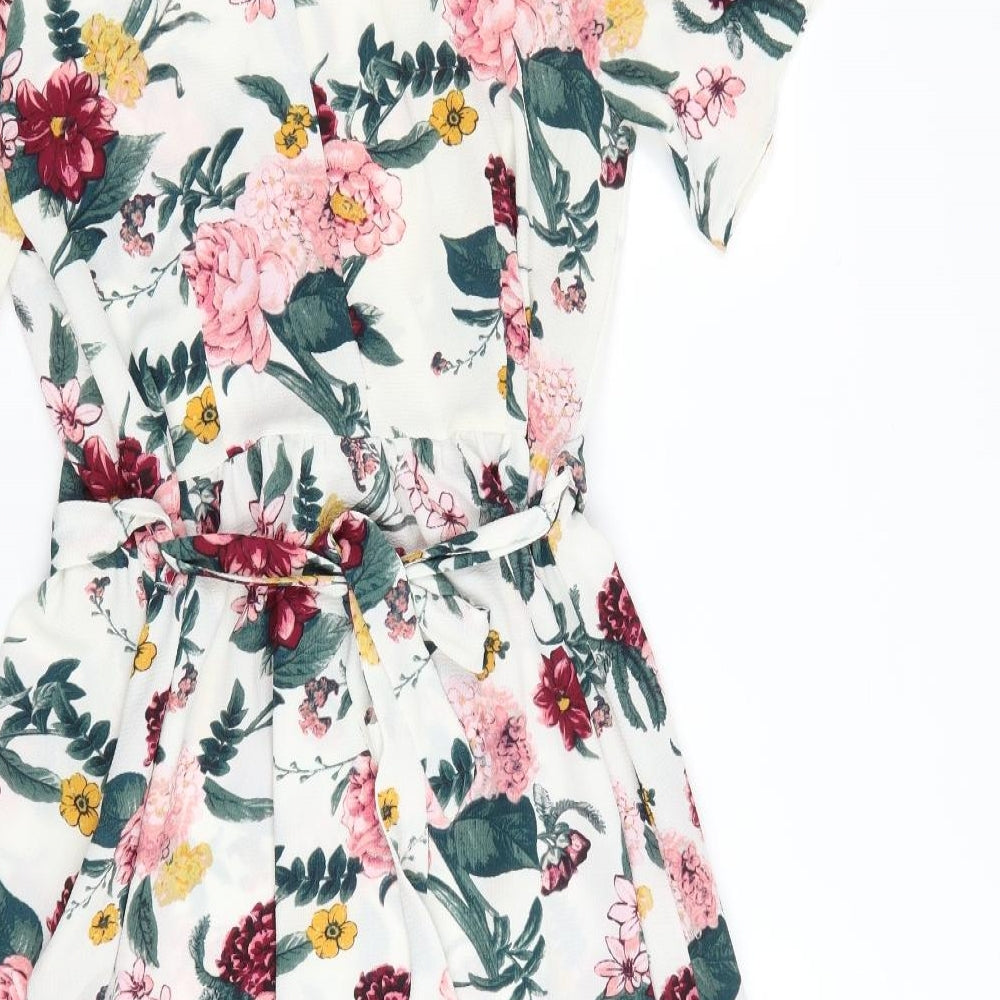 Peacocks Womens White Floral Polyester Fit & Flare  Size 12  V-Neck Zip