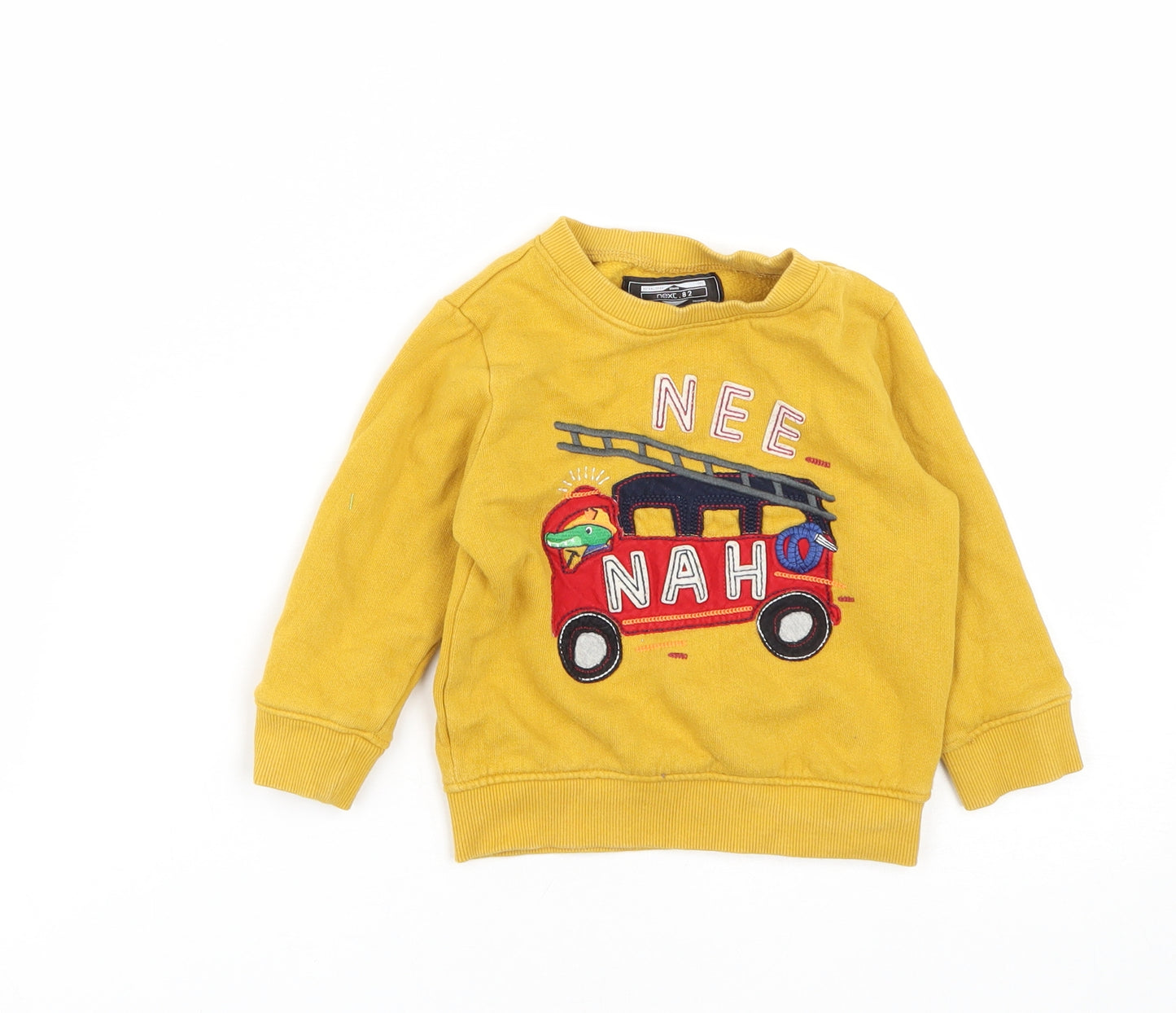 NEXT Baby Yellow  Cotton Pullover Jumper Size 12-18 Months   - Fire Engine Print