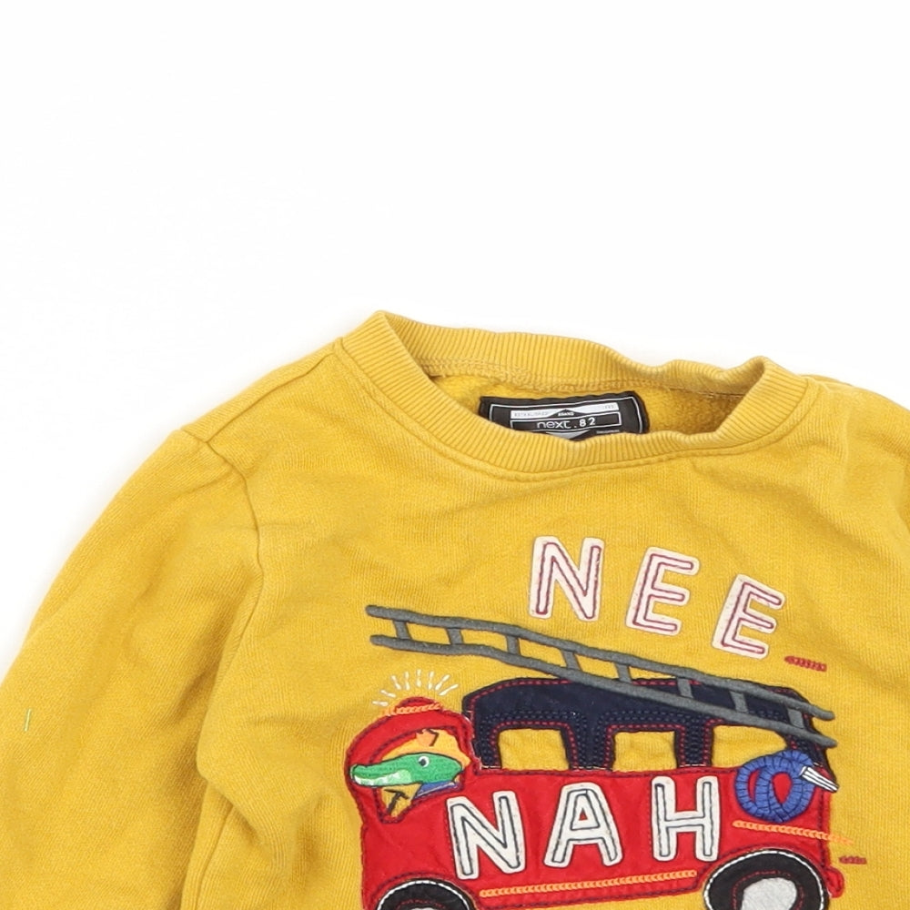 NEXT Baby Yellow  Cotton Pullover Jumper Size 12-18 Months   - Fire Engine Print