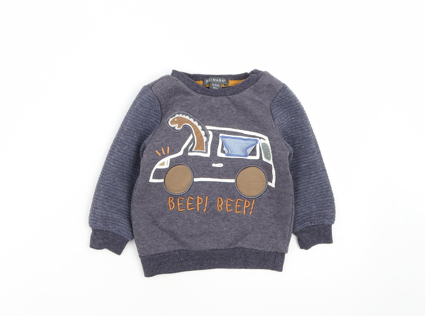 Primark Boys Blue  Polyester  Jumper Size 12-18 Months   - Dinosaur Print