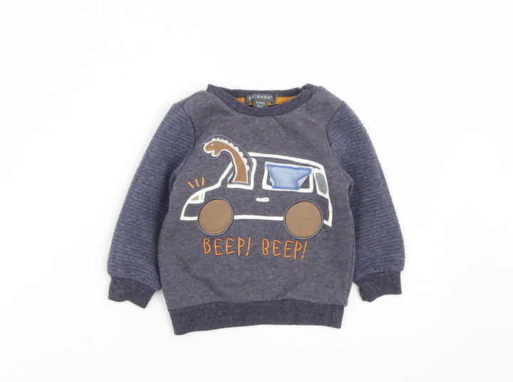 Primark Boys Blue  Polyester  Jumper Size 12-18 Months   - Dinosaur Print