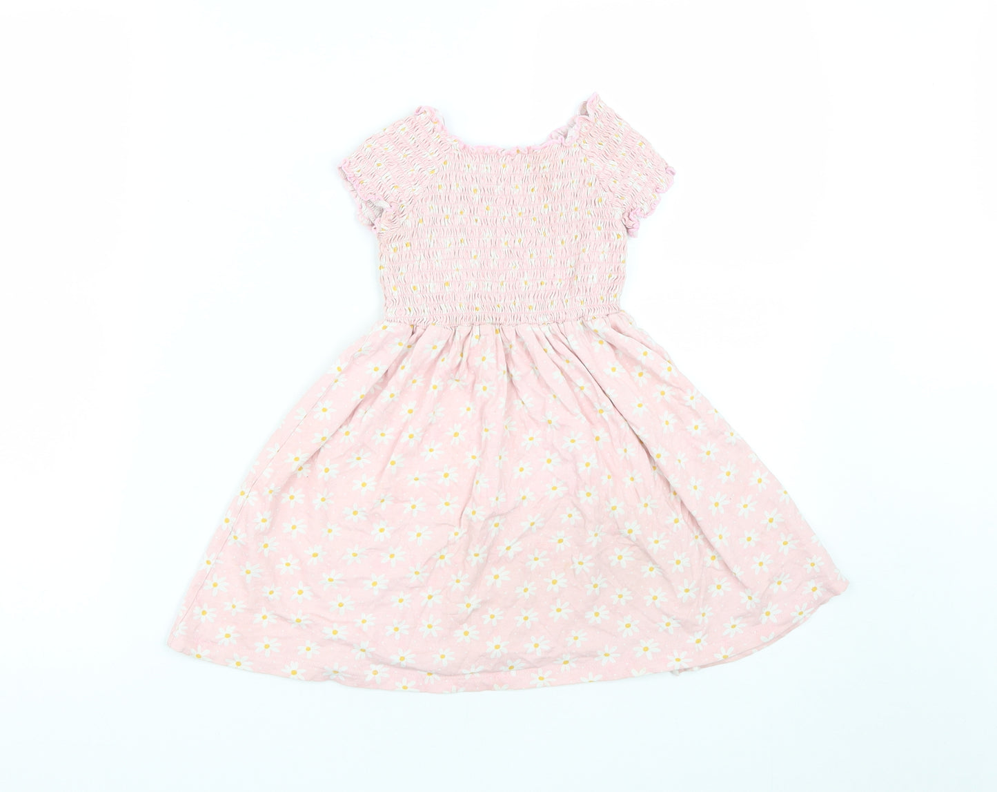 Dunnes Stores Girls Pink Floral Cotton Fit & Flare  Size 4-5 Years  Scoop Neck