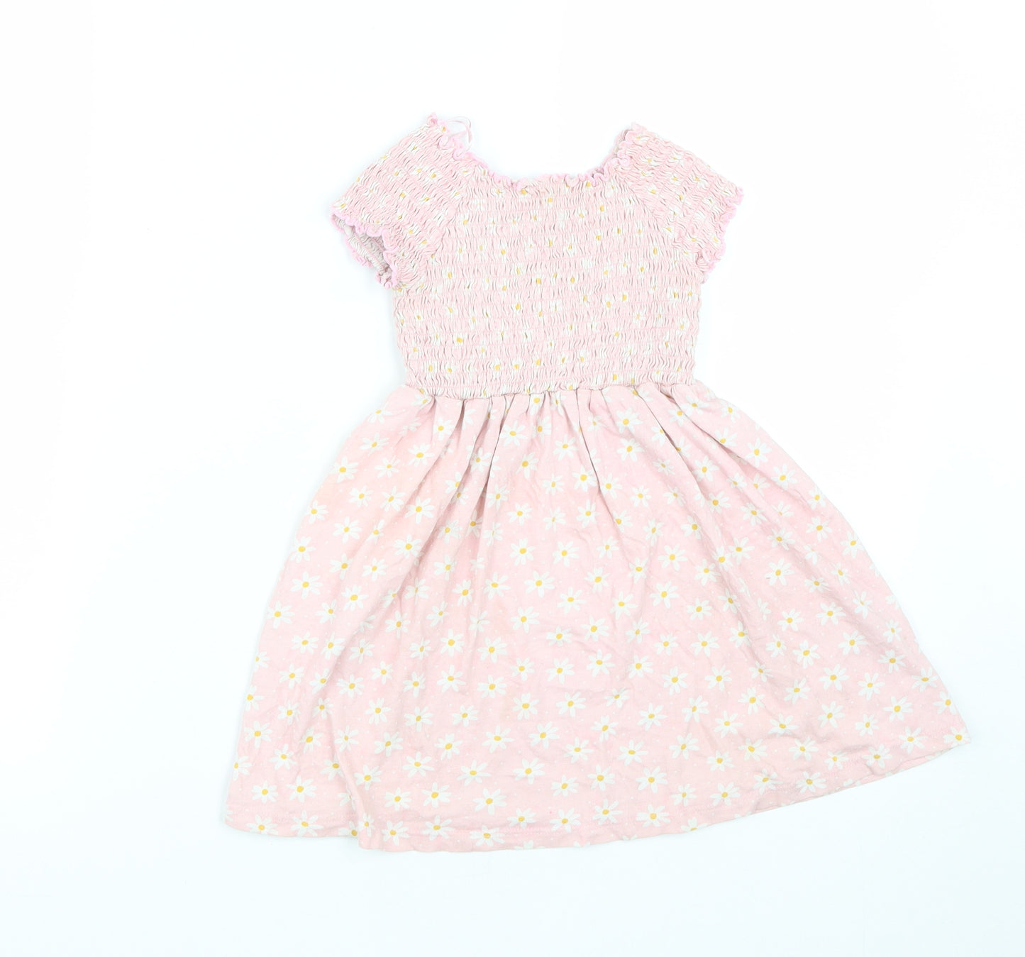 Dunnes Stores Girls Pink Floral Cotton Fit & Flare  Size 4-5 Years  Scoop Neck