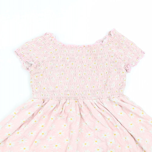 Dunnes Stores Girls Pink Floral Cotton Fit & Flare  Size 4-5 Years  Scoop Neck