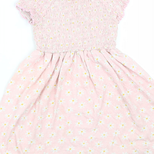 Dunnes Stores Girls Pink Floral Cotton Fit & Flare  Size 4-5 Years  Scoop Neck