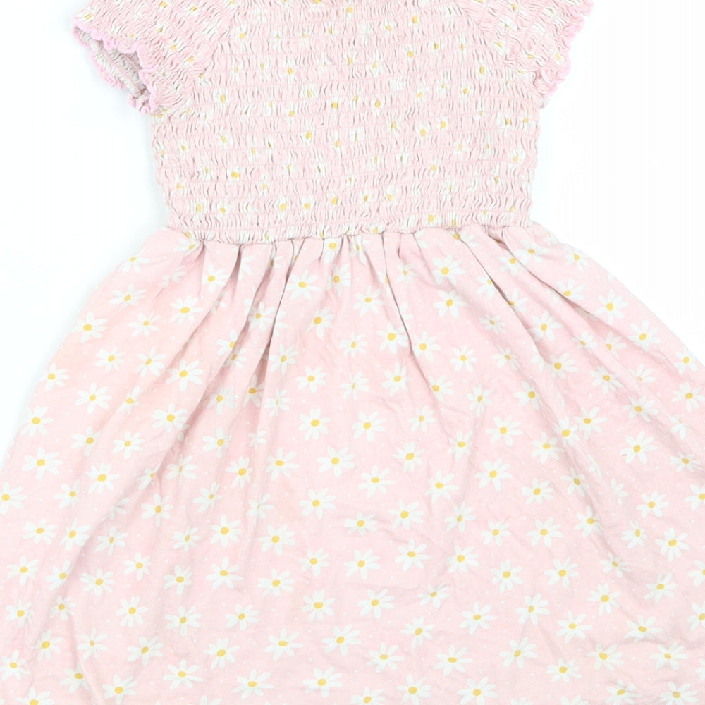 Dunnes Stores Girls Pink Floral Cotton Fit & Flare  Size 4-5 Years  Scoop Neck