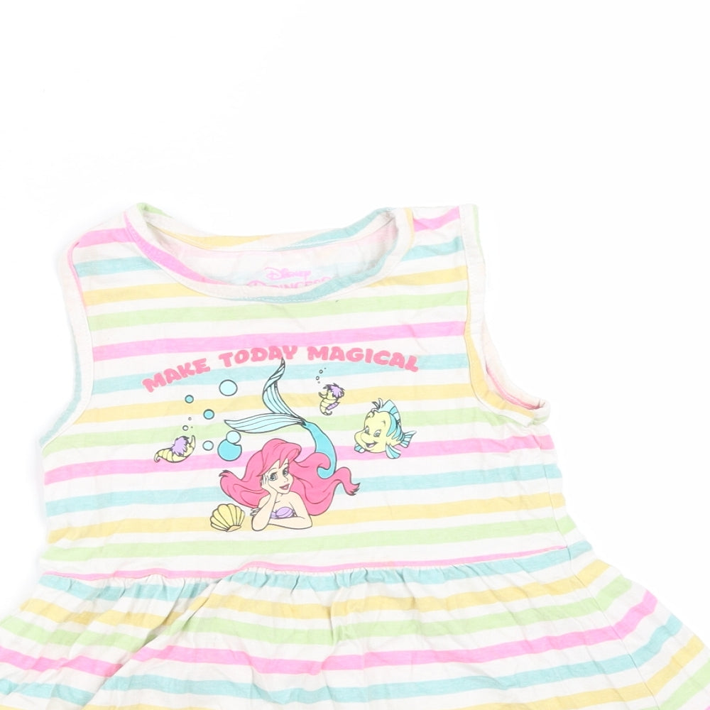 Primark Girls Multicoloured Striped Cotton Fit & Flare  Size 5-6 Years  Round Neck  - The Little Mermaid