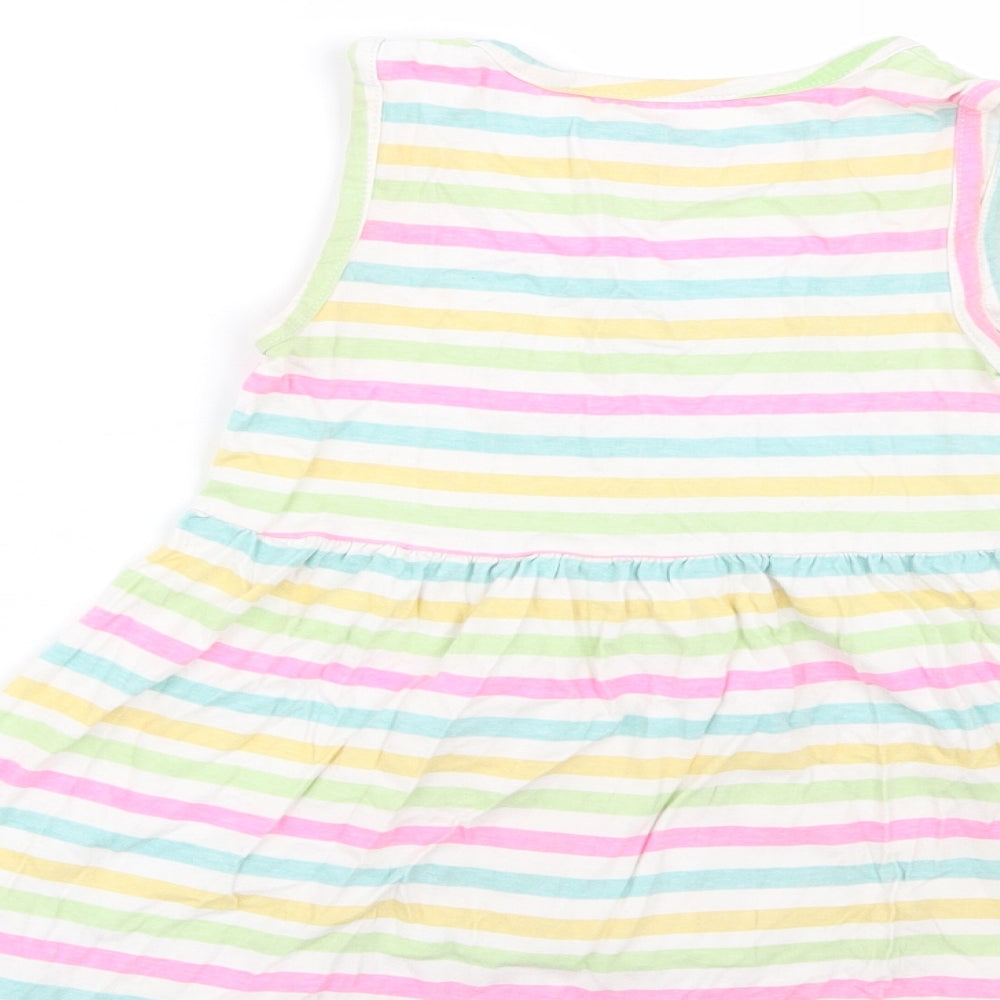 Primark Girls Multicoloured Striped Cotton Fit & Flare  Size 5-6 Years  Round Neck  - The Little Mermaid