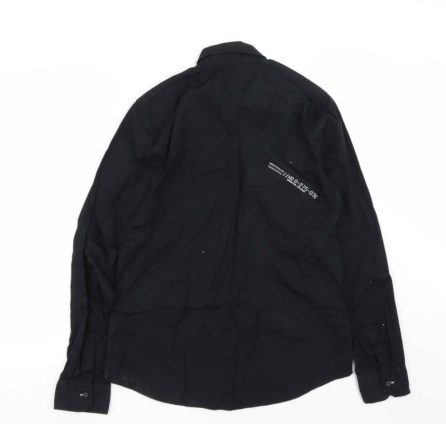 IND Mens Black  Cotton  Button-Up Size S Collared Button