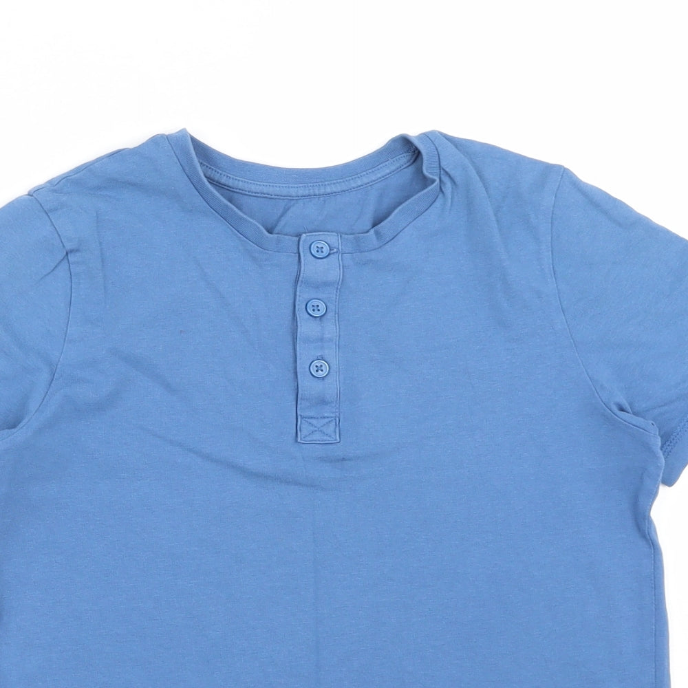George Boys Blue  Cotton Basic T-Shirt Size 11-12 Years Round Neck Button