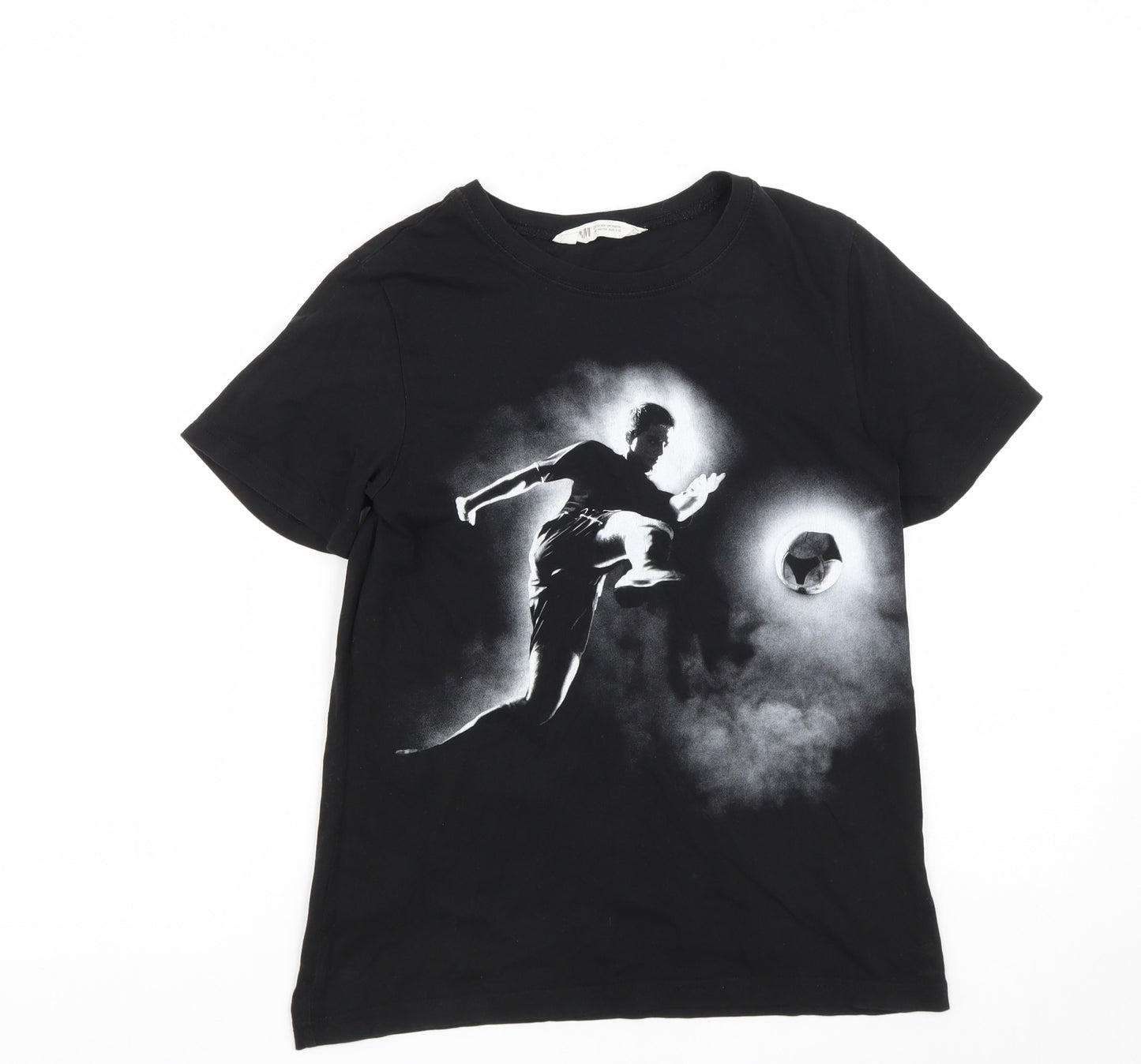 H&M Boys Black  Cotton Basic T-Shirt Size 11-12 Years Round Neck  - Football Print
