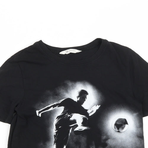 H&M Boys Black  Cotton Basic T-Shirt Size 11-12 Years Round Neck  - Football Print