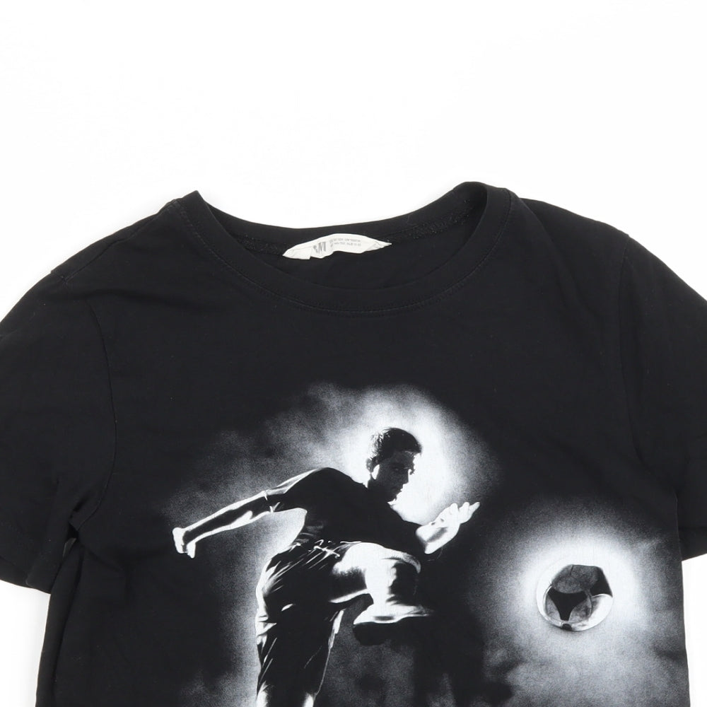 H&M Boys Black  Cotton Basic T-Shirt Size 11-12 Years Round Neck  - Football Print