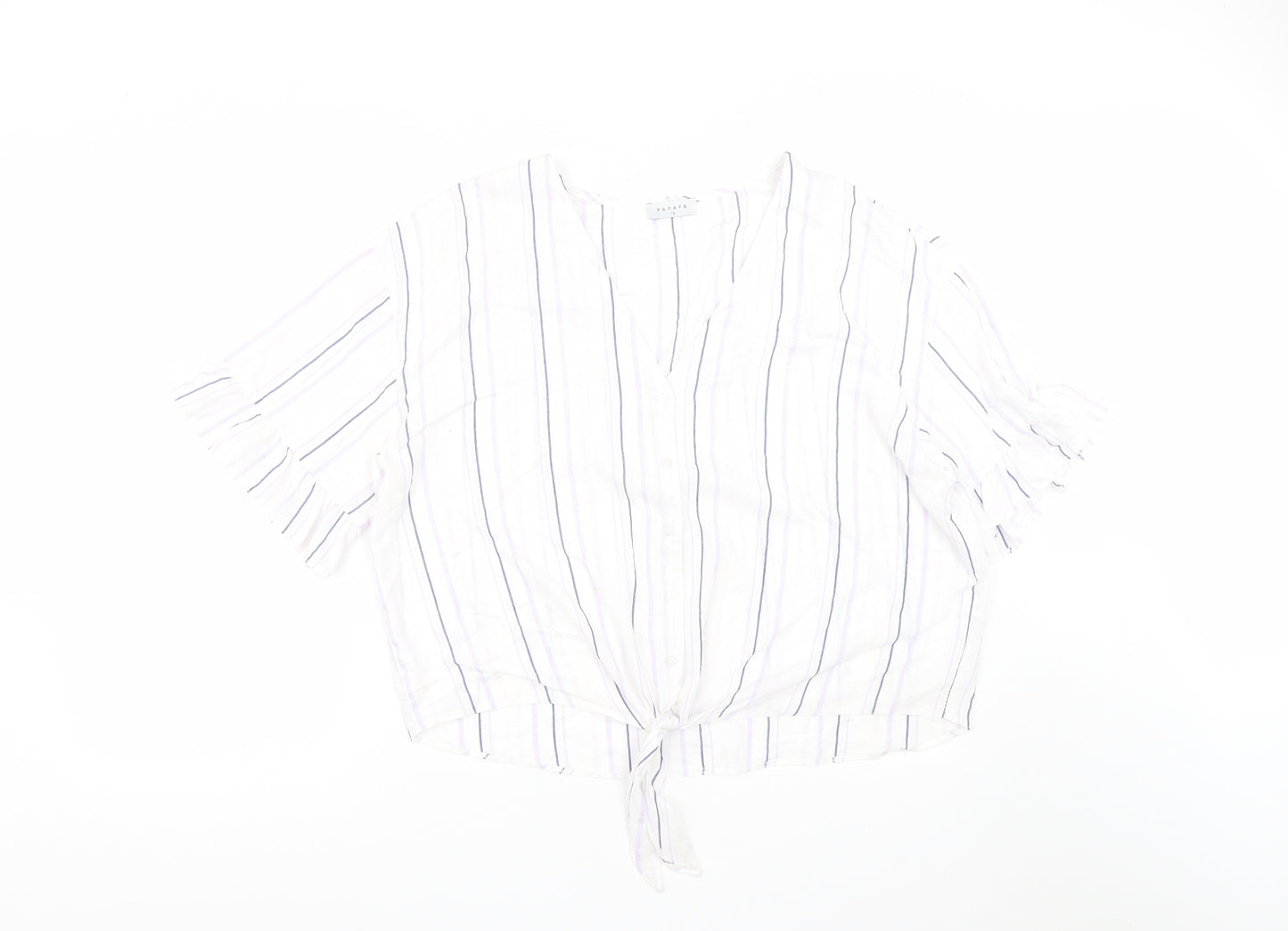 Matalan Womens White Striped Viscose Cropped Button-Up Size 18 V-Neck