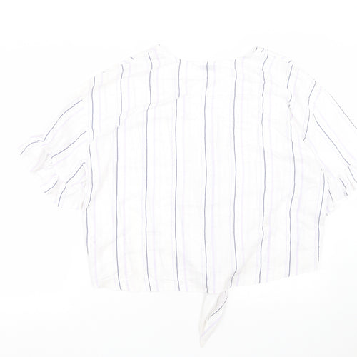 Matalan Womens White Striped Viscose Cropped Button-Up Size 18 V-Neck