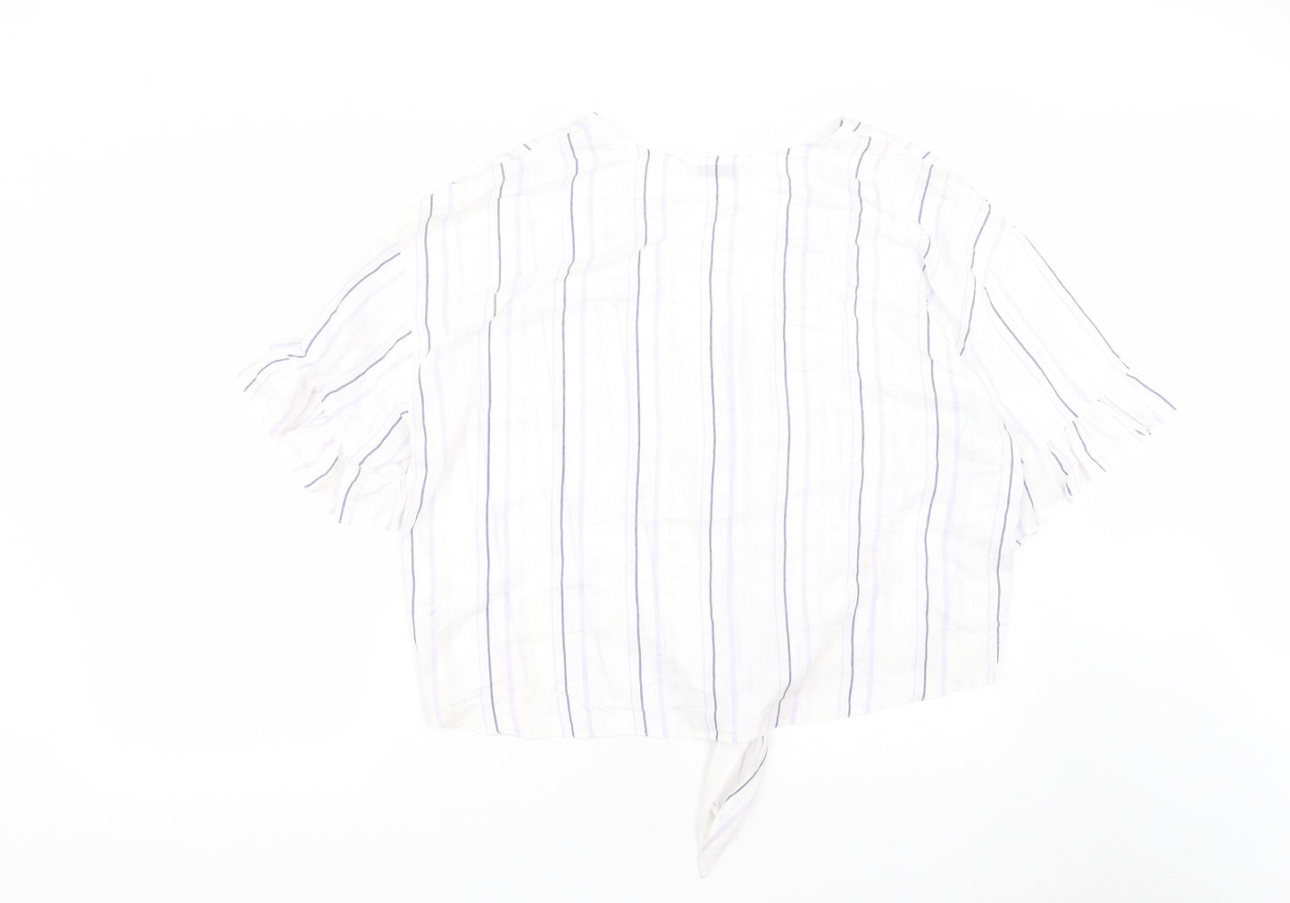 Matalan Womens White Striped Viscose Cropped Button-Up Size 18 V-Neck