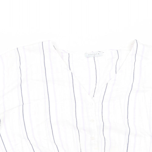 Matalan Womens White Striped Viscose Cropped Button-Up Size 18 V-Neck