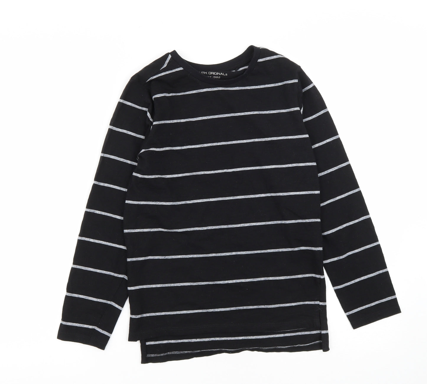 NEXT Boys Black Striped Cotton Basic Casual Size 10 Years Round Neck