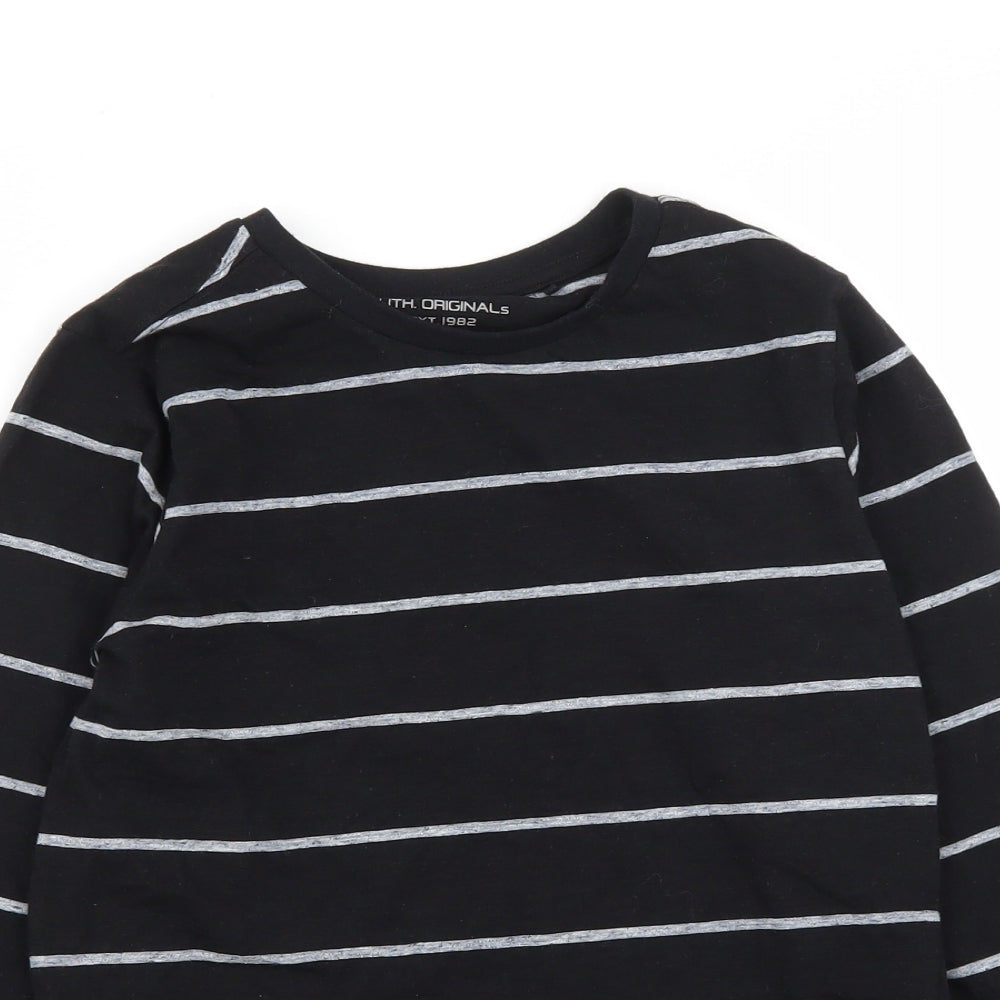 NEXT Boys Black Striped Cotton Basic Casual Size 10 Years Round Neck