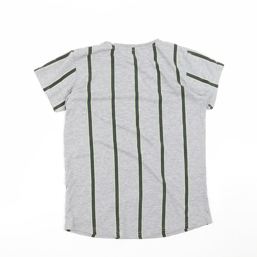 Primark Boys Grey Striped Polyester Basic T-Shirt Size 12-13 Years Round Neck  - New York City
