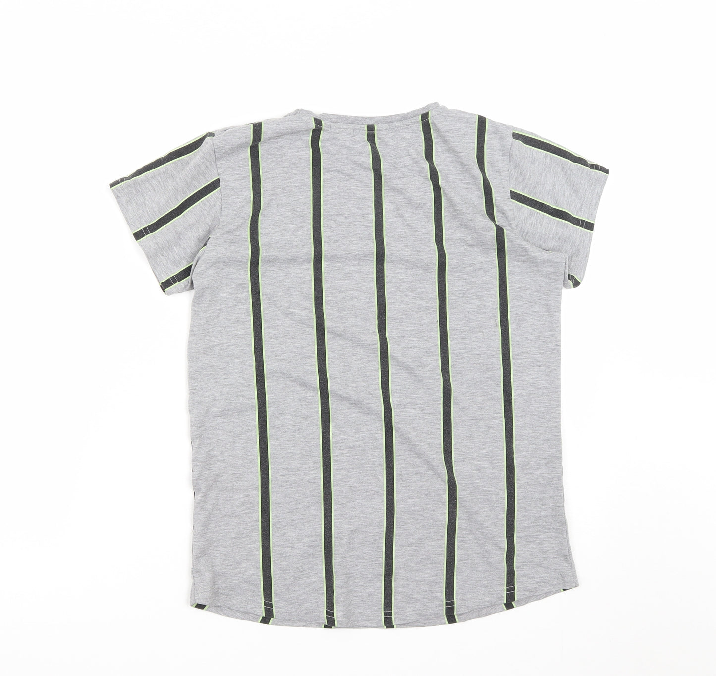 Primark Boys Grey Striped Polyester Basic T-Shirt Size 12-13 Years Round Neck  - New York City