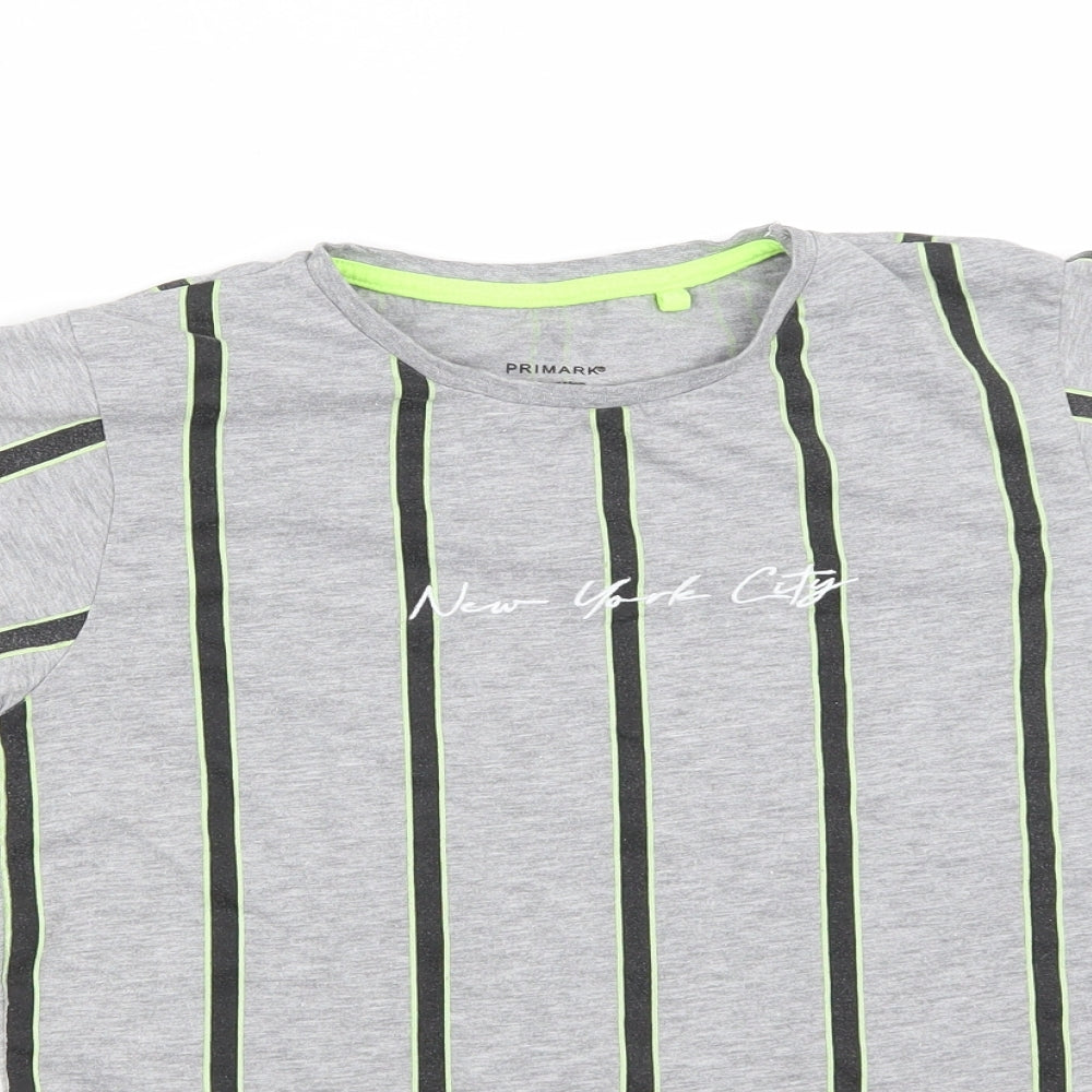 Primark Boys Grey Striped Polyester Basic T-Shirt Size 12-13 Years Round Neck  - New York City