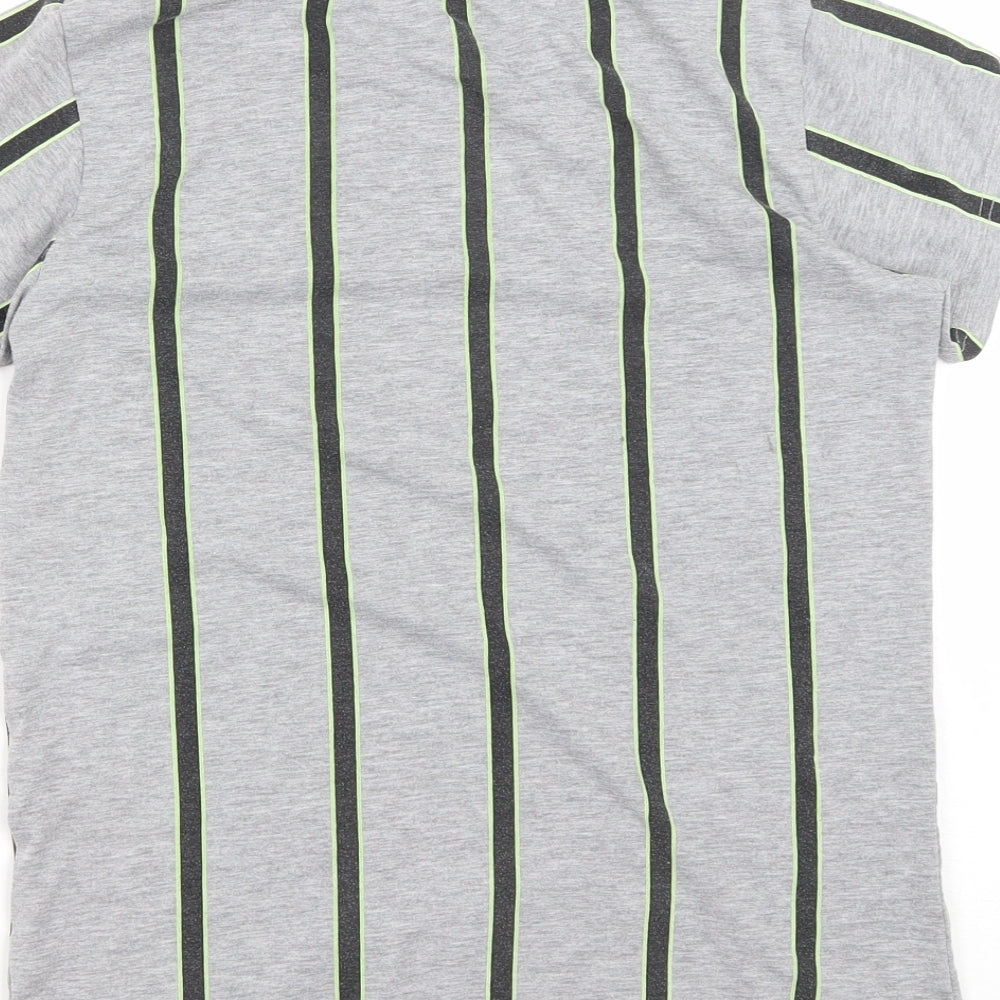 Primark Boys Grey Striped Polyester Basic T-Shirt Size 12-13 Years Round Neck  - New York City