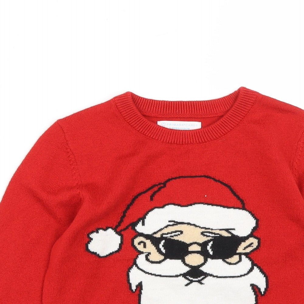 Primark Boys Red Round Neck  Polyester Pullover Jumper Size 4-5 Years   - Father Christmas