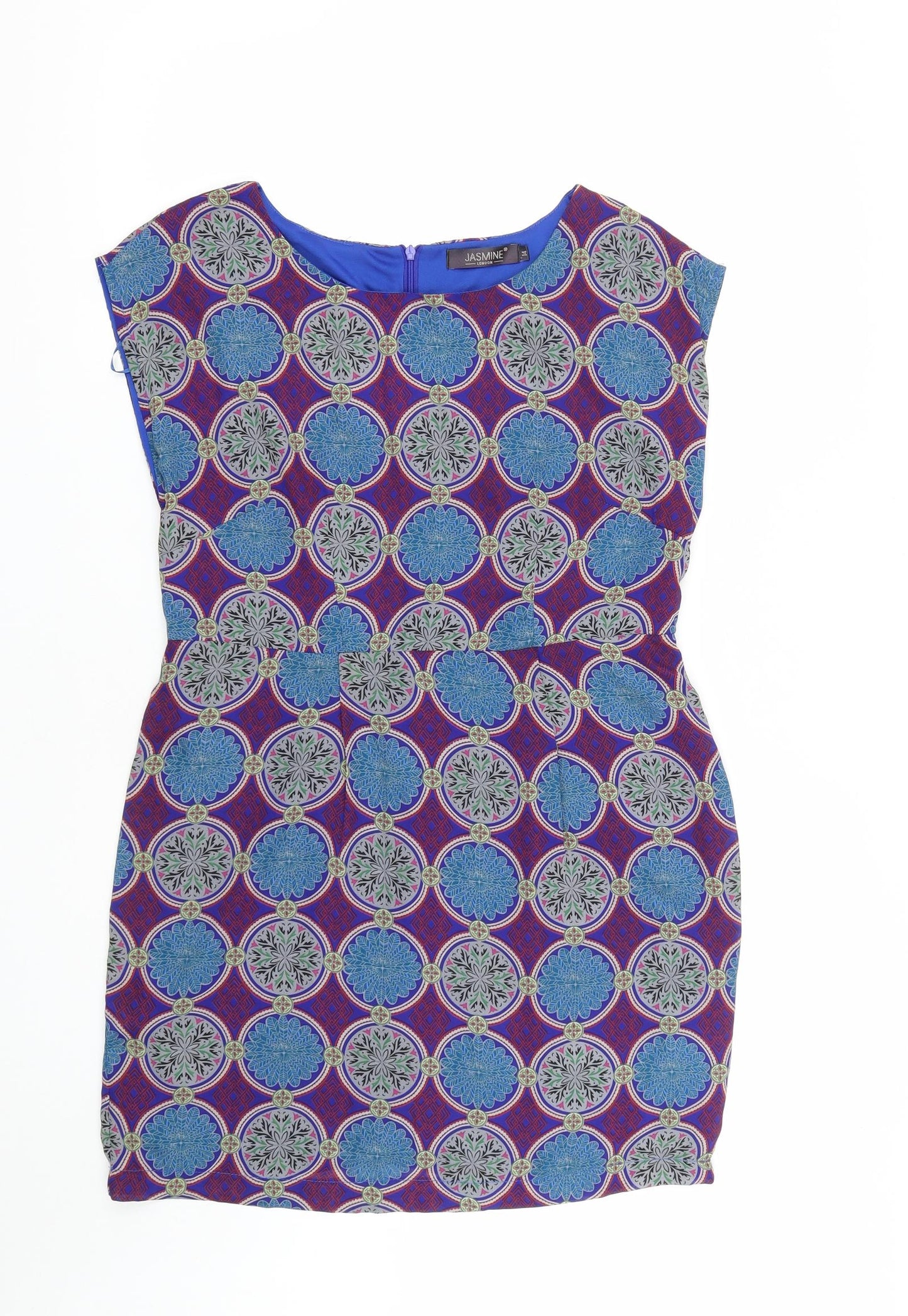 Jasmine London Womens Multicoloured Geometric Polyester A-Line  Size 14  Round Neck Zip