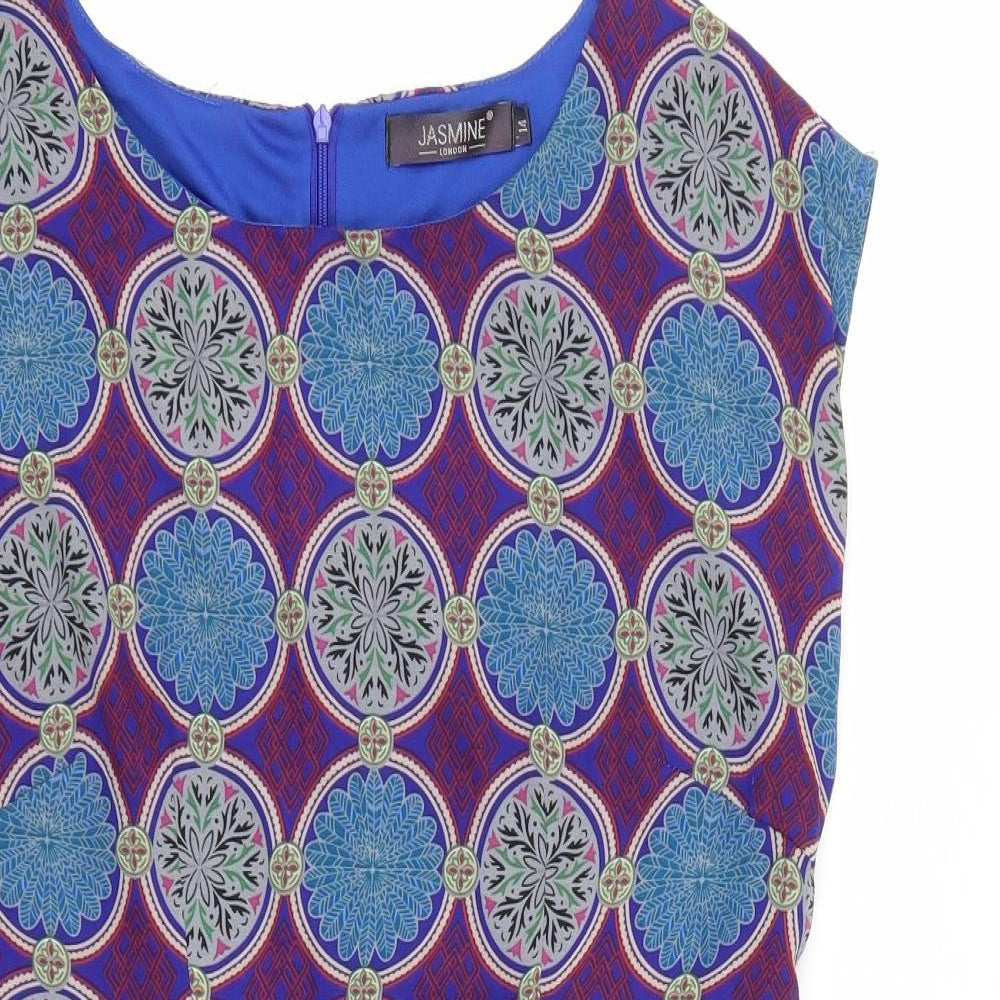 Jasmine London Womens Multicoloured Geometric Polyester A-Line  Size 14  Round Neck Zip