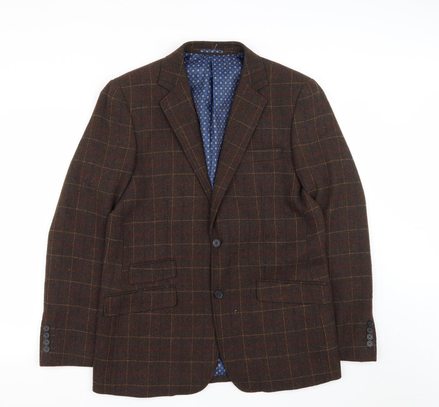 Harvey&Jones Mens Brown Plaid Polyester Jacket Blazer Size 42