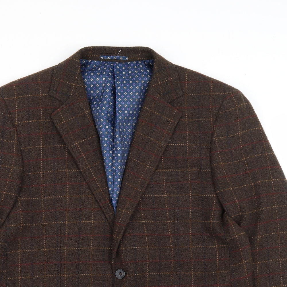 Harvey&Jones Mens Brown Plaid Polyester Jacket Blazer Size 42