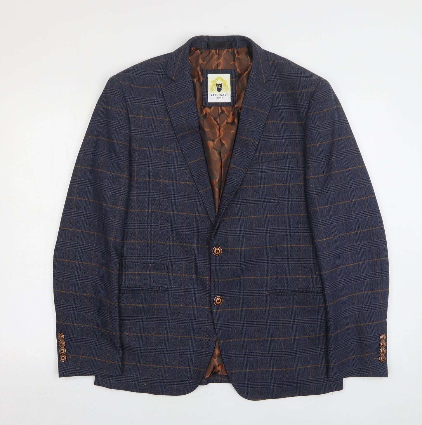 Marc Darcy Mens Blue Plaid Polyester Jacket Suit Jacket Size 40   - Suit Jacket and Waistcoat