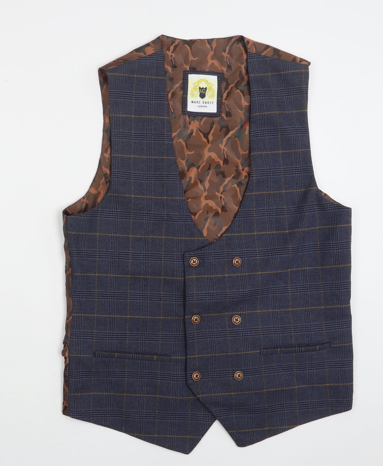 Marc Darcy Mens Blue Plaid Polyester Jacket Suit Jacket Size 40   - Suit Jacket and Waistcoat