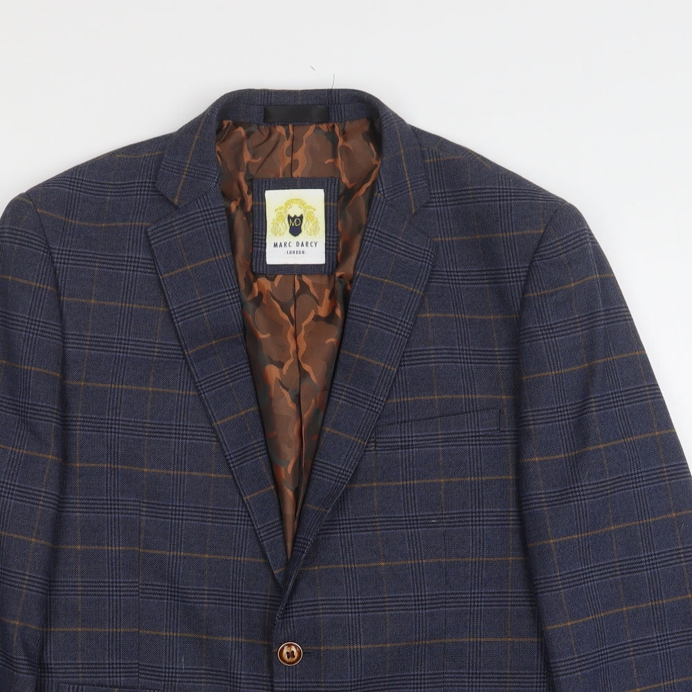 Marc Darcy Mens Blue Plaid Polyester Jacket Suit Jacket Size 40   - Suit Jacket and Waistcoat