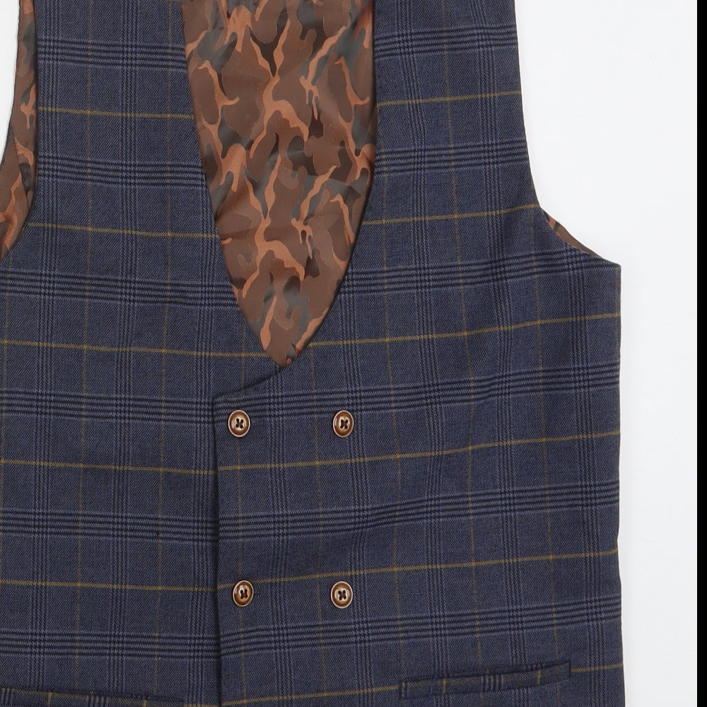 Marc Darcy Mens Blue Plaid Polyester Jacket Suit Jacket Size 40   - Suit Jacket and Waistcoat