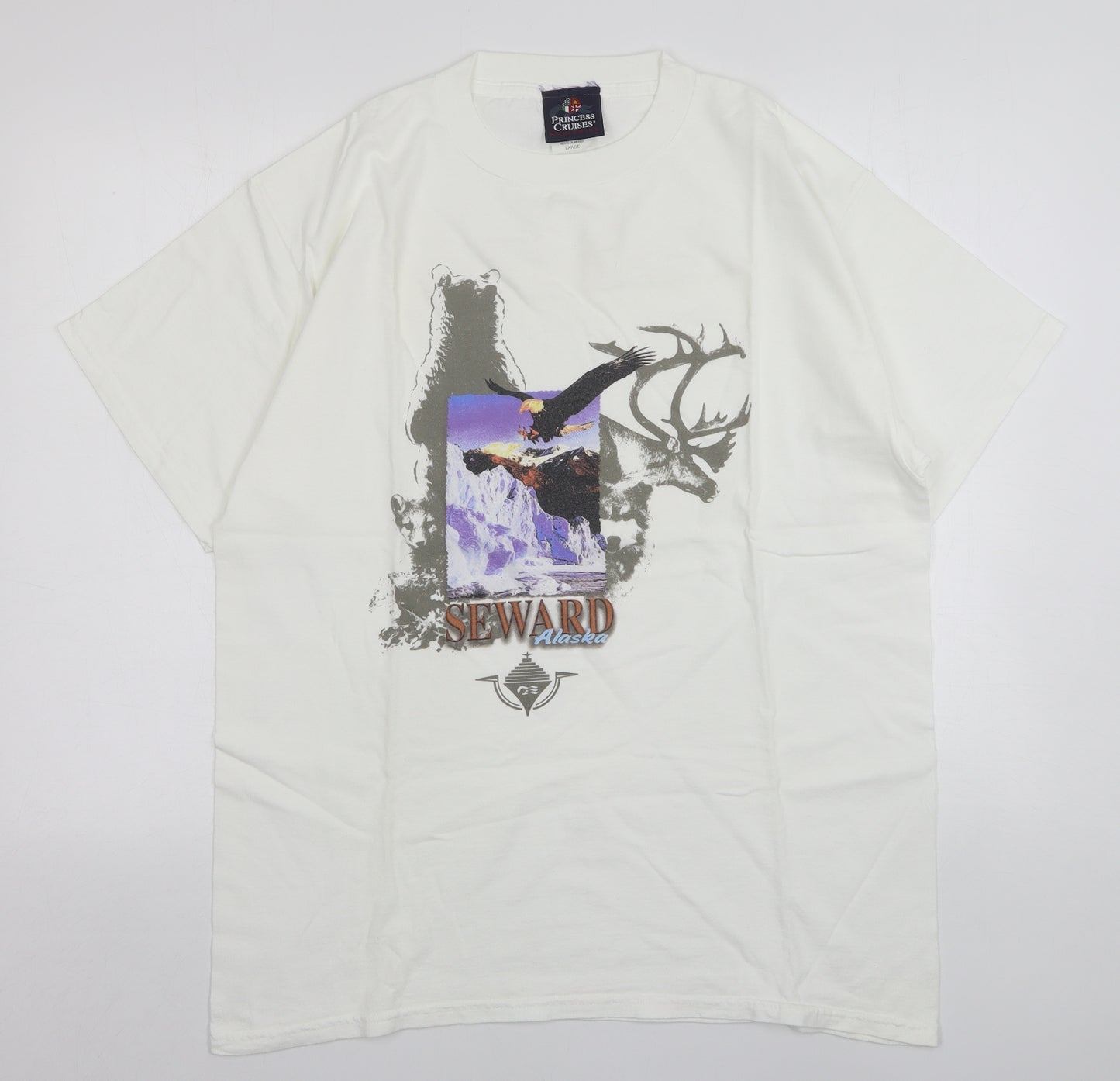 Princess Cruises Mens White  Cotton  T-Shirt Size L Round Neck  - Seward Alaska