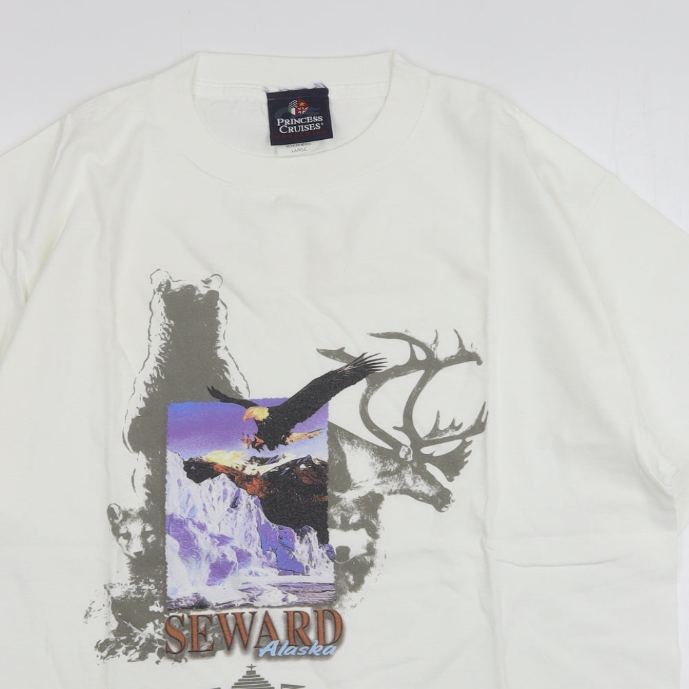 Princess Cruises Mens White  Cotton  T-Shirt Size L Round Neck  - Seward Alaska
