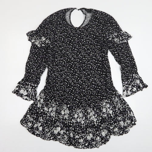 New Look Womens Black Floral Viscose A-Line  Size 10  Round Neck