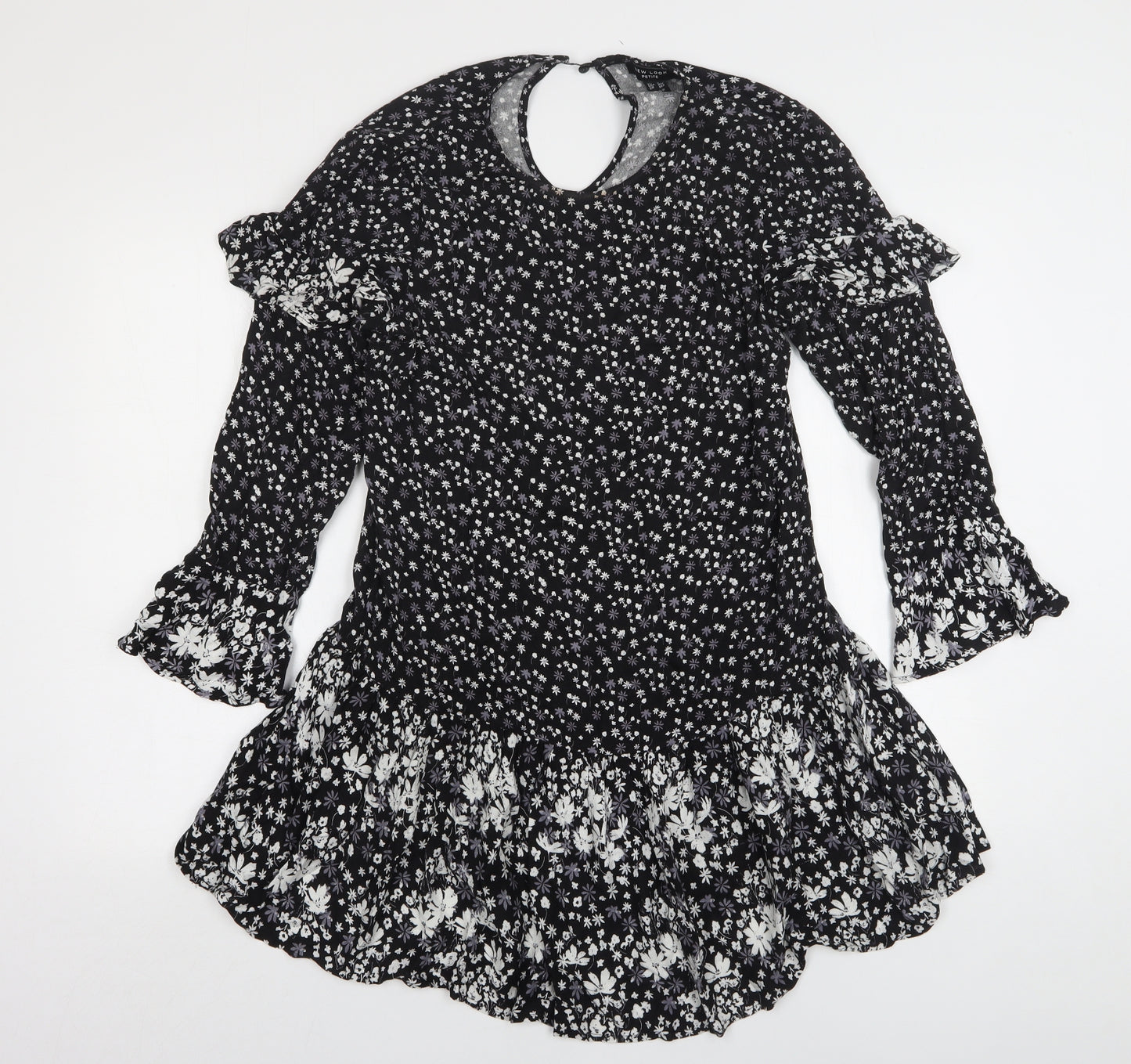 New Look Womens Black Floral Viscose A-Line  Size 10  Round Neck