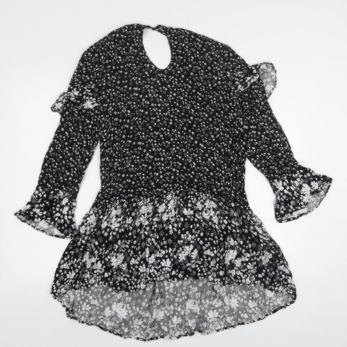 New Look Womens Black Floral Viscose A-Line  Size 10  Round Neck