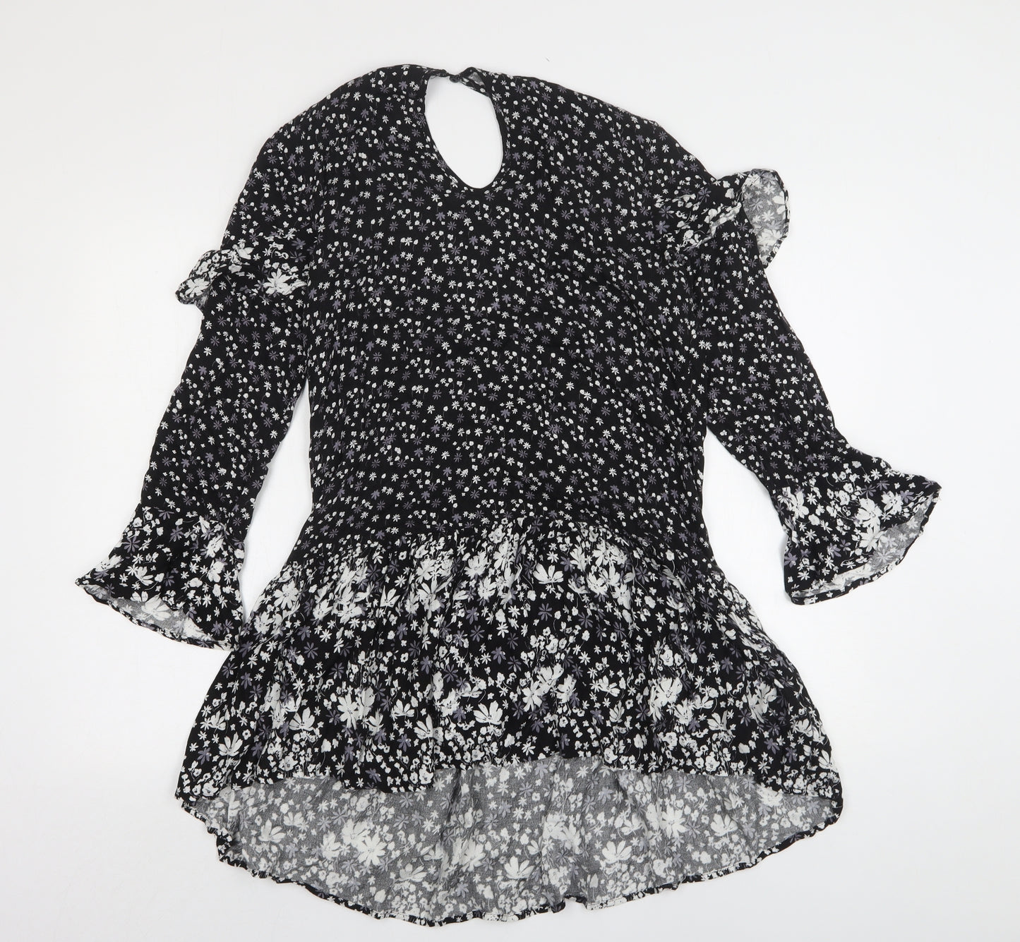 New Look Womens Black Floral Viscose A-Line  Size 10  Round Neck