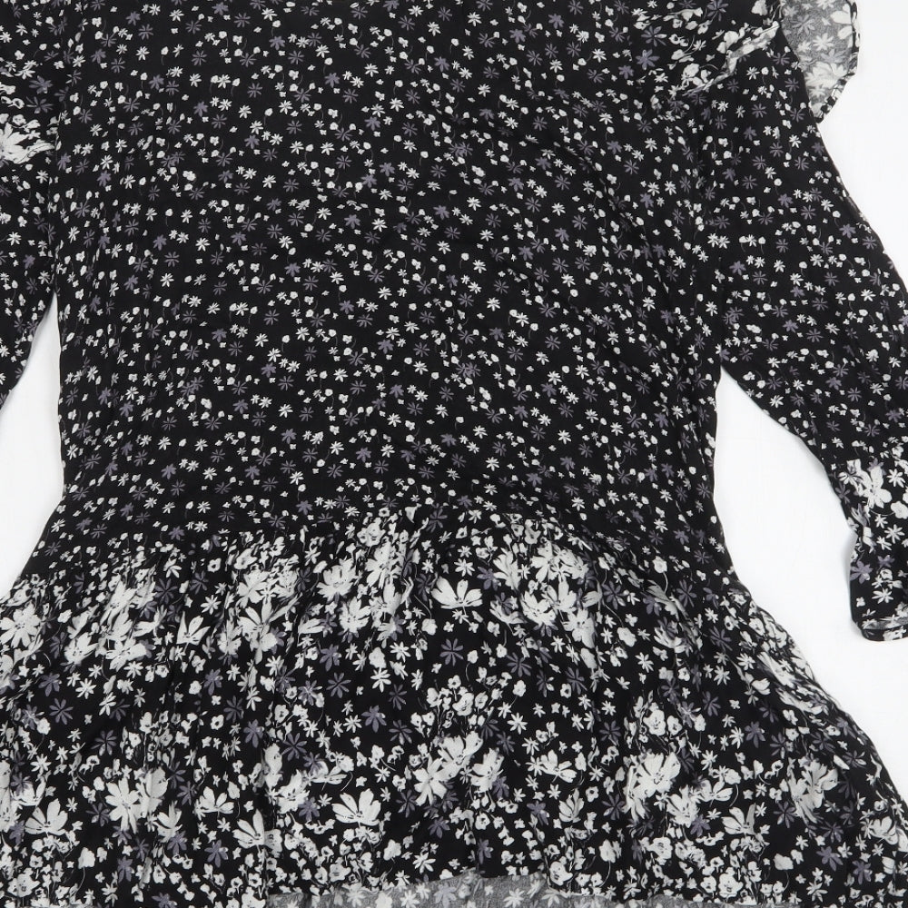 New Look Womens Black Floral Viscose A-Line  Size 10  Round Neck