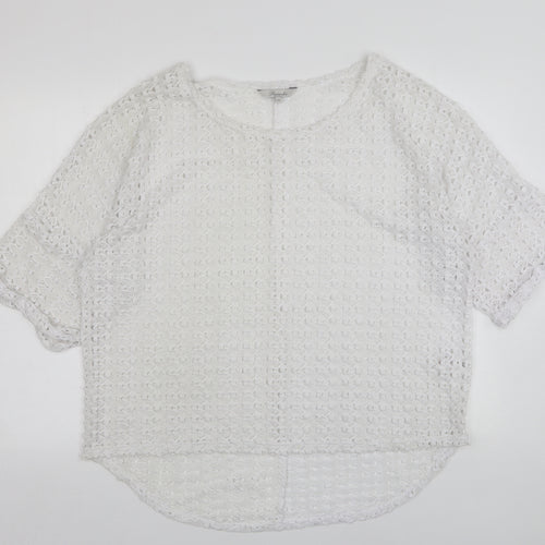 Peacocks Womens White Round Neck  Polyester Pullover Jumper Size 20
