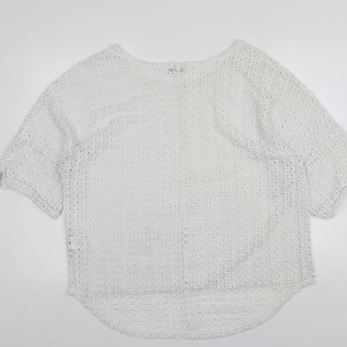 Peacocks Womens White Round Neck  Polyester Pullover Jumper Size 20