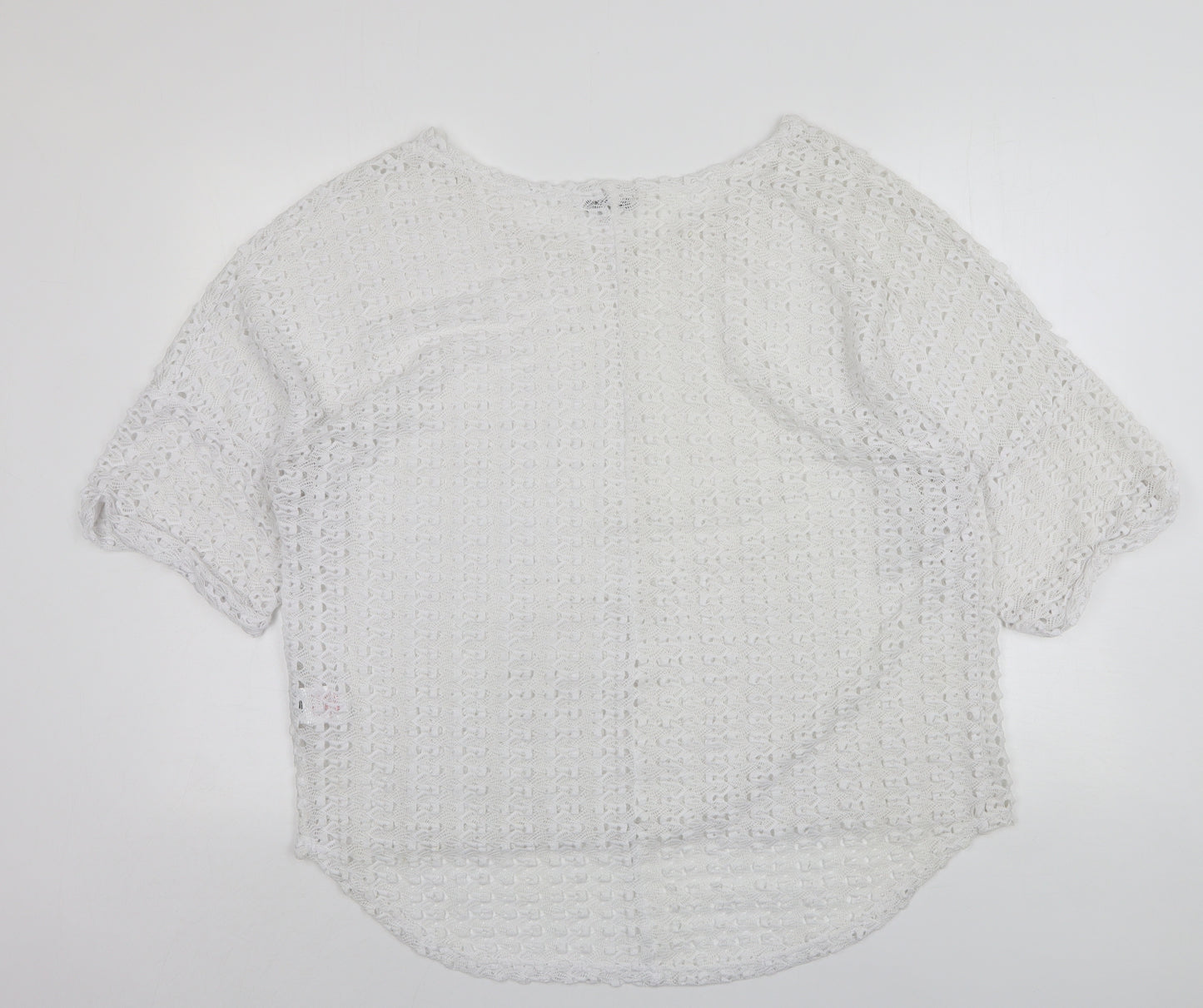 Peacocks Womens White Round Neck  Polyester Pullover Jumper Size 20