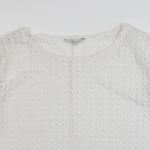 Peacocks Womens White Round Neck  Polyester Pullover Jumper Size 20