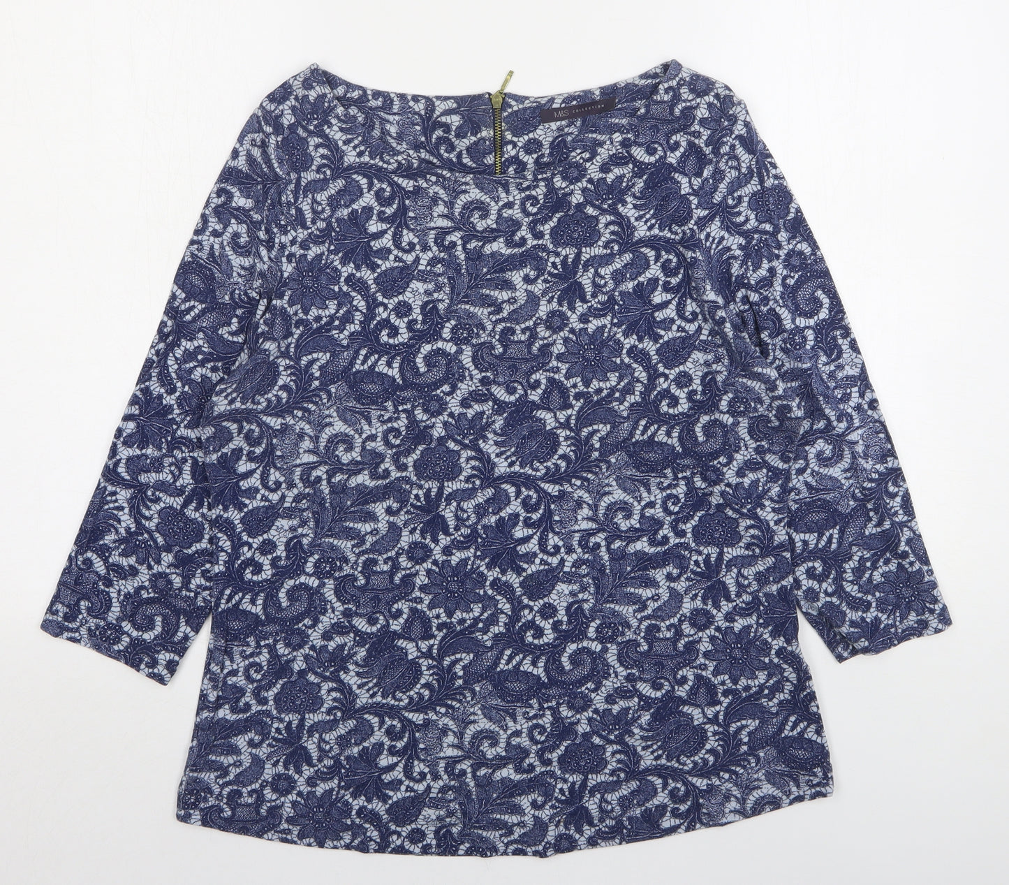 Marks and Spencer Womens Blue Paisley Viscose Basic T-Shirt Size 16 Round Neck