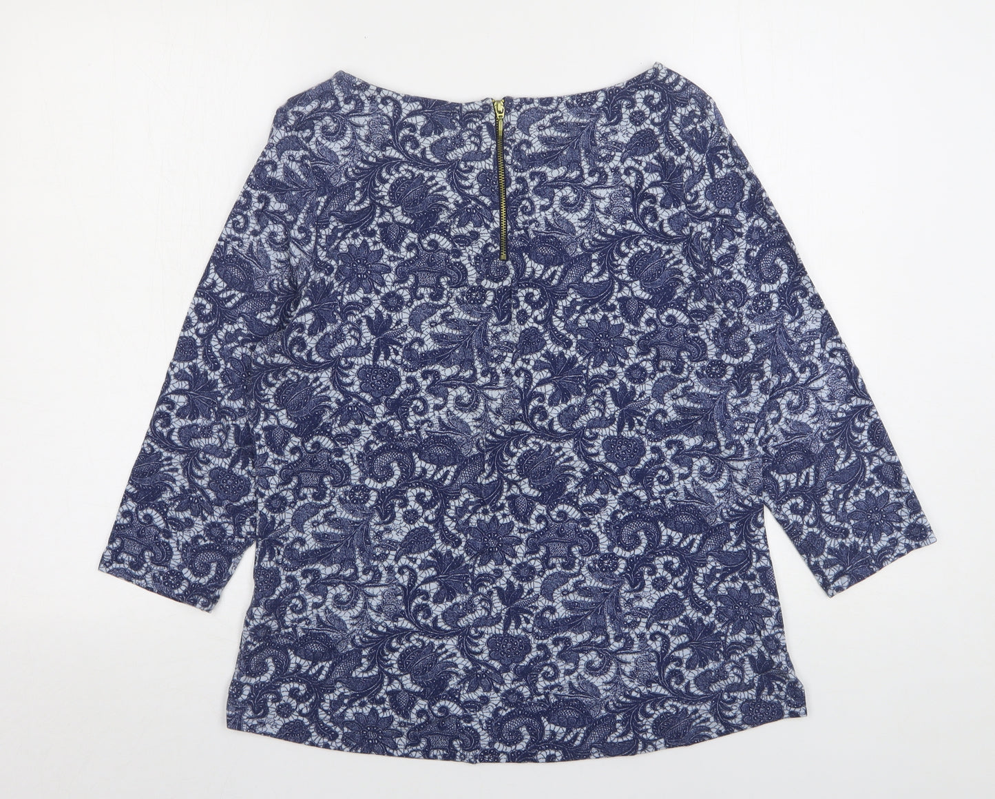 Marks and Spencer Womens Blue Paisley Viscose Basic T-Shirt Size 16 Round Neck