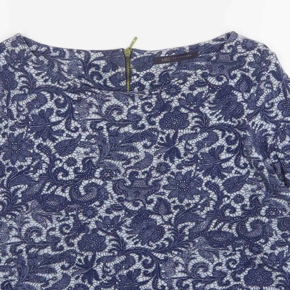 Marks and Spencer Womens Blue Paisley Viscose Basic T-Shirt Size 16 Round Neck